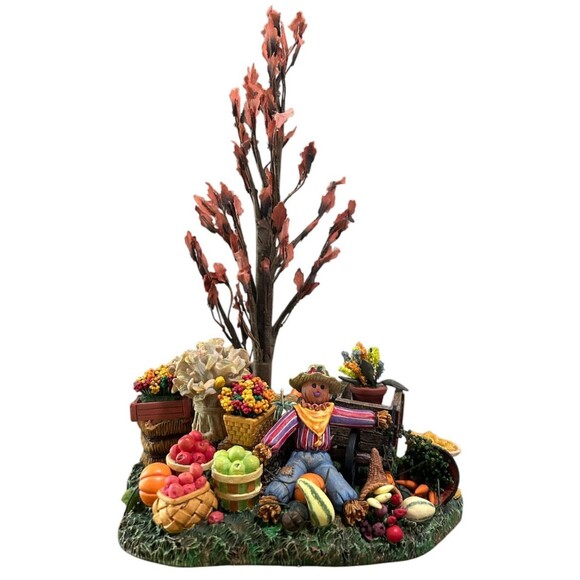 Dept 56 Harvest Bounty #53108 Fall Scarecrow Pumpkins Apples Corn Flowers - Picture 1 of 9